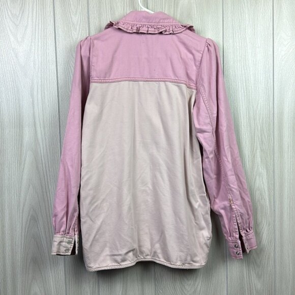 Ganni Womens Oversized Cutline Denim Jacket Top 32 Pink Long Sleeve NEW Button - Picture 7 of 7